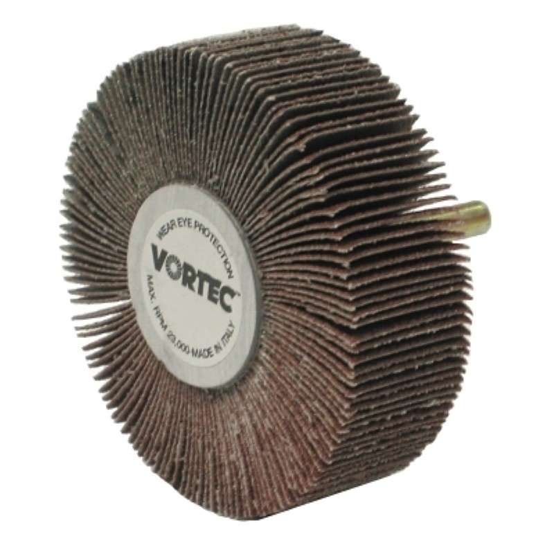 Flap Wheel, Wolverine, Coated, 60AO, 1/4" Stem, 3" Diameter, Red