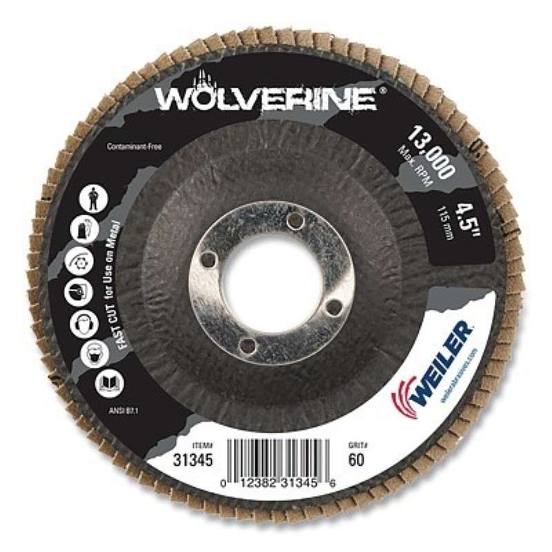 Flap Disc, Wolverine, Phenolic Backing, Conical, 60Z, 7/8" Arbor Hole, 4-1/2" Diameter