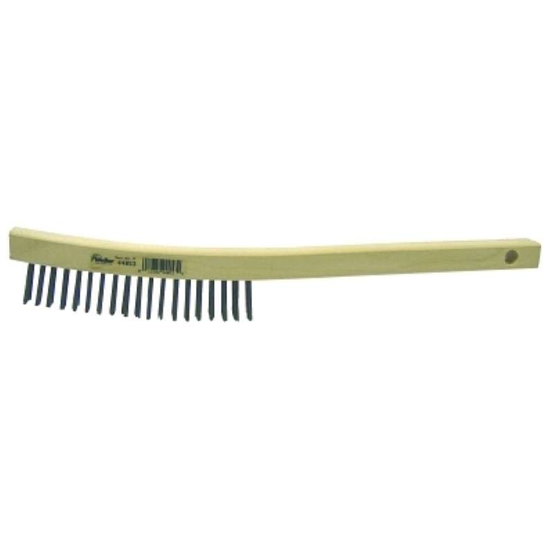 Wire Scratch Brush, Curved Handle, Wood Block, 0.012" Carbon Steel Fill, 3x19 Rows