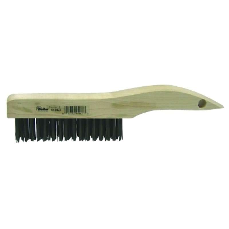 Wire Scratch Brush, Shoe Handle, Wood Block, 0.012" Carbon Steel Fill, 4x16 Rows