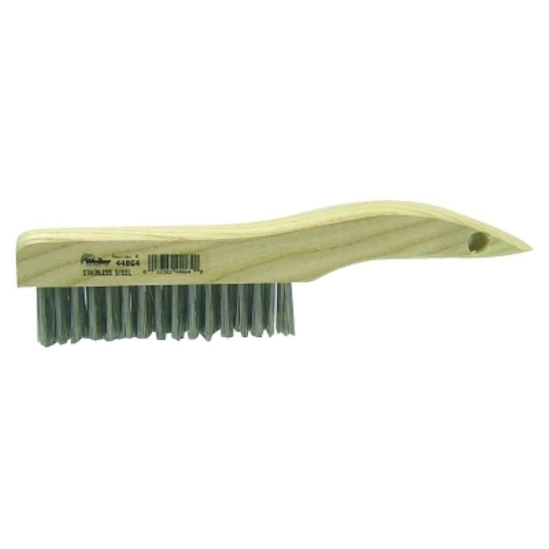 Wire Scratch Brush, Shoe Handle, Wood Block, 0.012" Stainless Steel Fill, 4x16 Rows