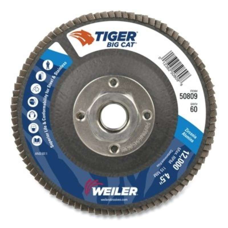 Flap Disc, Big Cat, Phenolic Backing, Flat, 60Z, 7/8" Arbor Hole, 5/8-11 UNC Nut