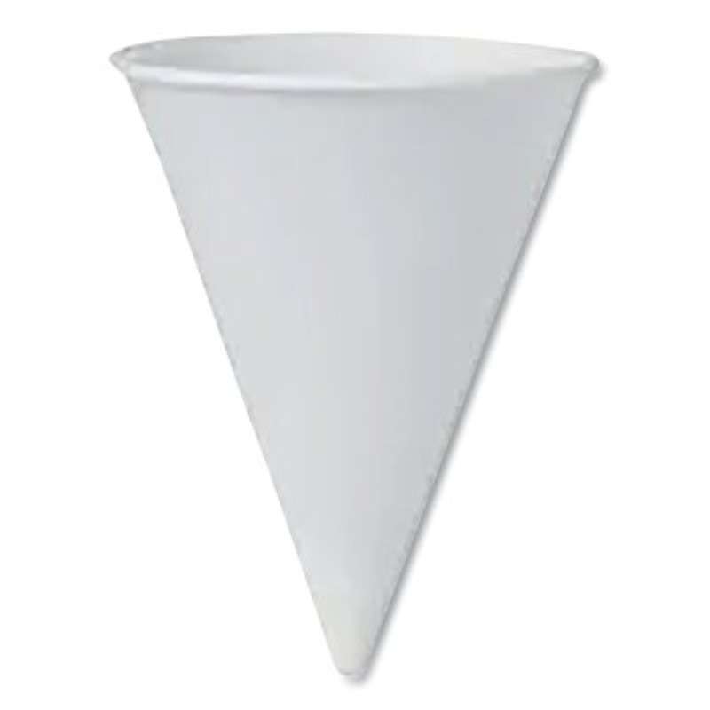 Water Cup, Paper Cone, Rolled, White, 4 oz
