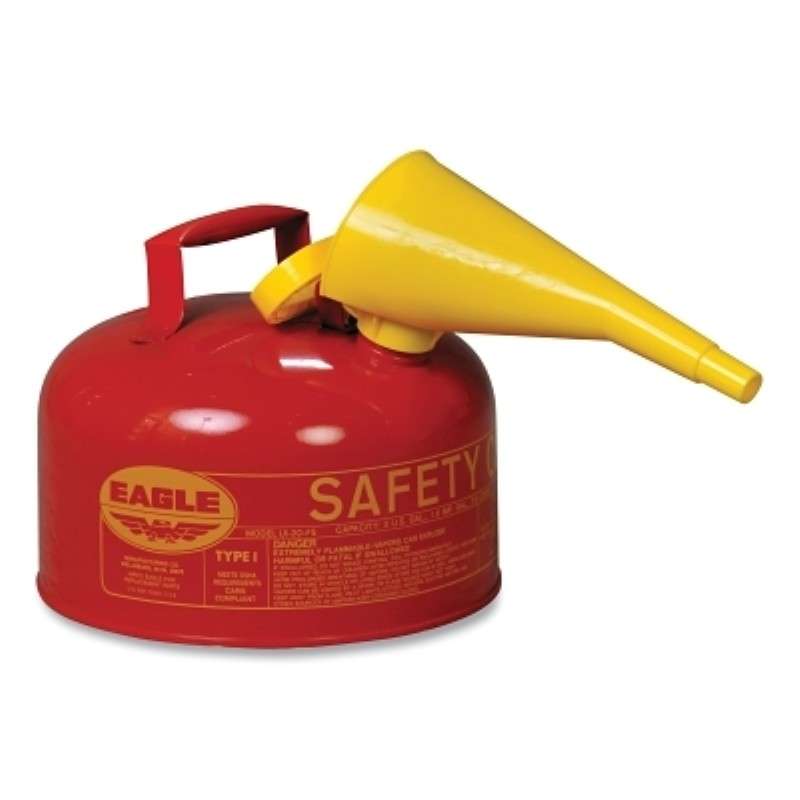 Safety Can, Type I, Galvanized Steel, Flammables, Red, Includes Funnel, 2 gal
