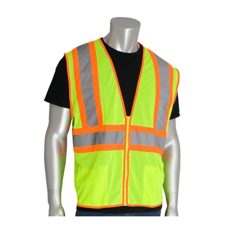 Premium Mesh Vest, Class 2, Lime Yellow , 2 Pockets, Contrast Trim, 3X-Large, 50 per Case