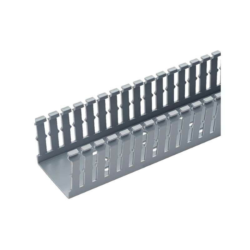 Narrow Slot Wiring Duct, No cover, PVC, 1.25" x 4.1" x 6ft, Lt Gray