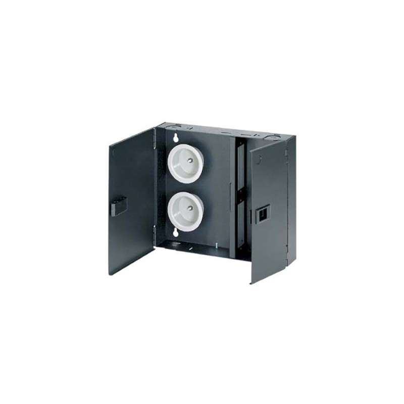 Opticom Enclosure, Fiber Optic Wall Mount, 2 Ports, Steel, Black
