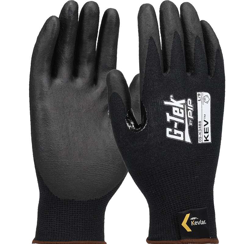 Seamless Knit Kevlar Blended Glove with Foam Nitrile Coated Grip on Palm & Fingers, Touchscreen, XSmall, Black, 1 Dozen