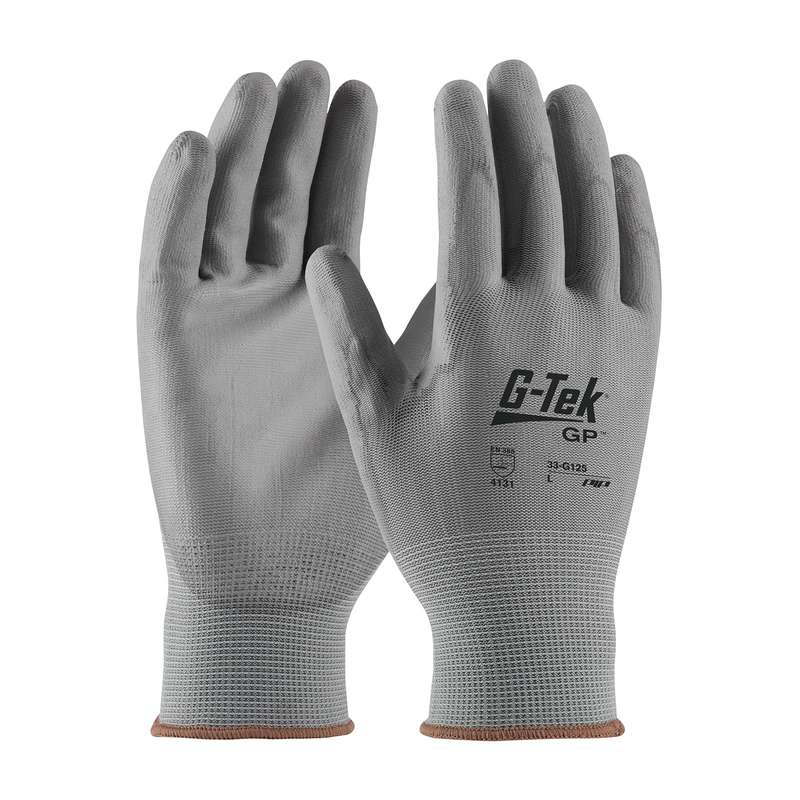 Seamless Knit Nylon Blend Glove with Polyurethane Coated Flat Grip on Palm & Fingers - Touchscreen, 2XLarge