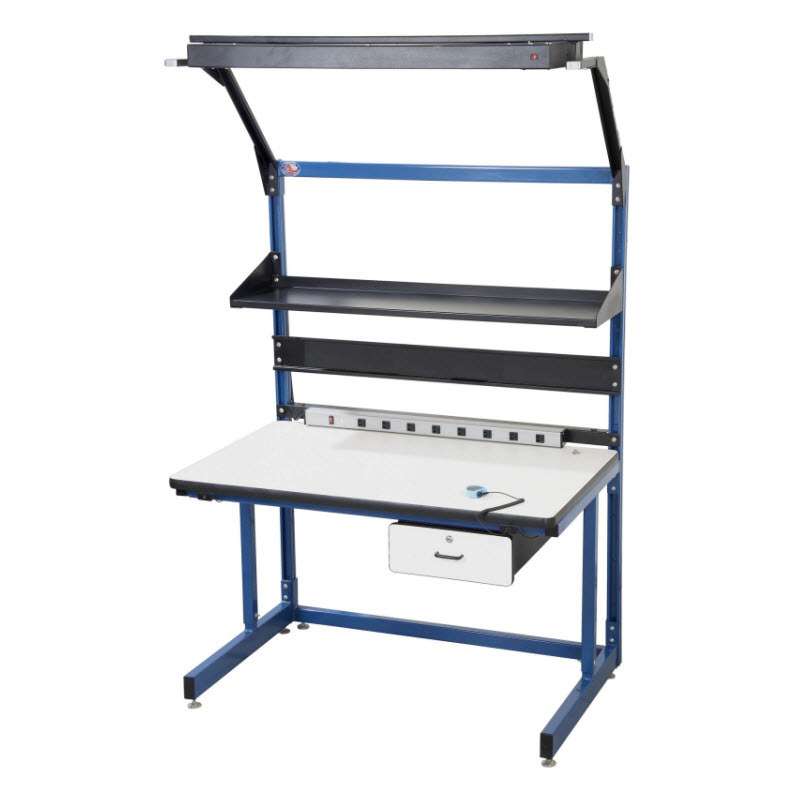 Cantilever Bench in a Box Kit Quick Ship Non-ESD with Dark Blue Frame, 65"H x 30"D x 60"L