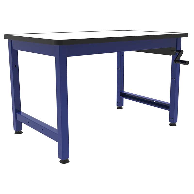 Hand Crank Height Adjustable 4-Post Laminate Top Workbench, 36 x 72"
