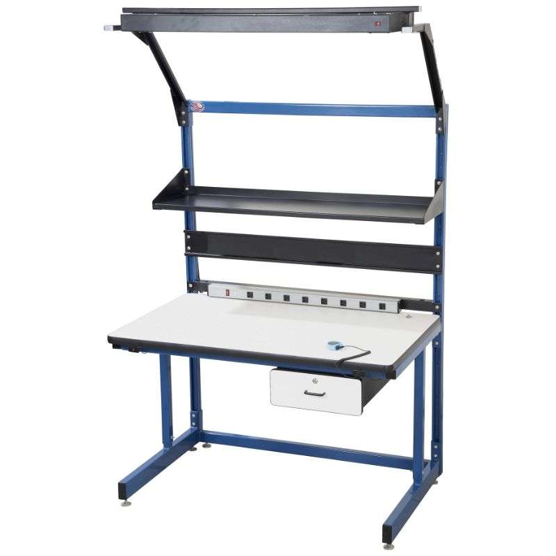 Cantilever Bench in a Box Kit Quick Ship ESD-Safe with Dark Blue Frame, 30"D x 60"W x 65"H