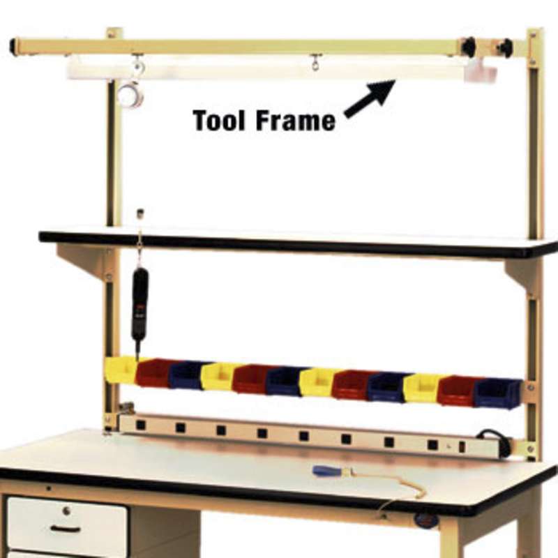 Light Tool Suspension Frame with Two Tool Trolleys for 60" Benches Overhead Light Frame OLF60