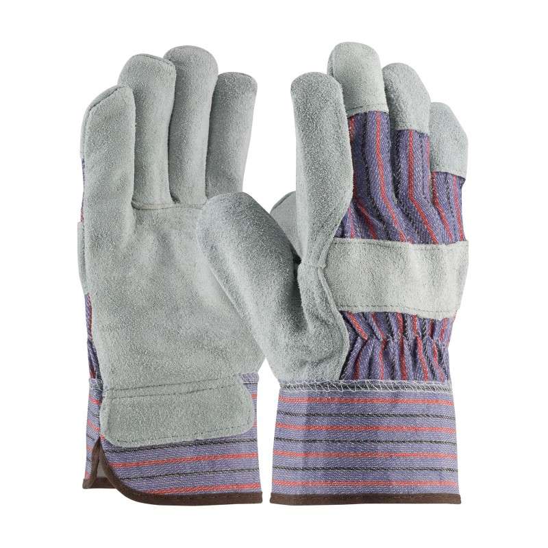 Economy Grade, One-Piece Palm Gloves with Fabric Back, Blue/Black/Red Striped and Rubber Safety Cuff, Small, Dozen pair per pack, 10 Dozen per Case