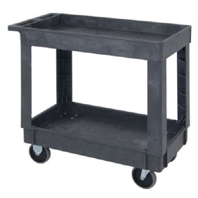 Polymer Utility Cart with Two Box-Top Shelves, 34-1/4 L x 17-1/2 W x 32-1/2in H, Grey, 2 Swivel Casters & 2 Rigid Casters