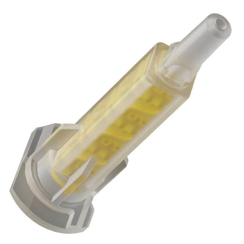 Xemex A-Style Low-Waste Static Mixer A-System (Bayonet) Connection, 5.3 mm x 7-Element (PETG-Yellow) Insert, Luer-Slip Outlet