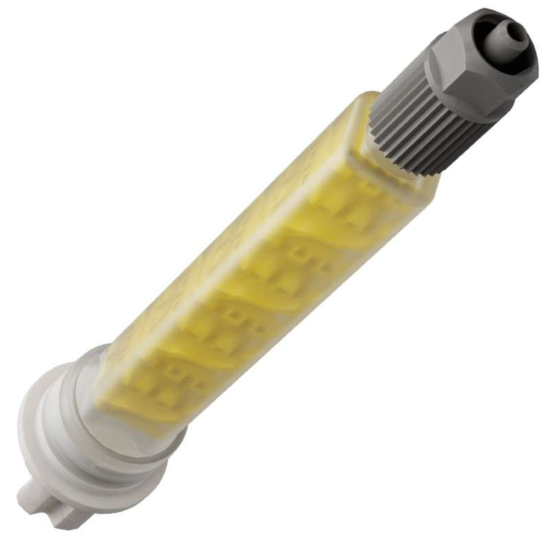 Xemex F-Style Low-Waste Static Mixer F-System (1:1, 2:1) Connection, 10.7 mm x 8-Element (PETG-Yellow) Insert, Luer-Lock Outlet