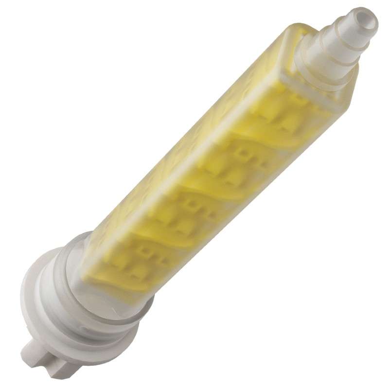 Xemex F-Style Low-Waste Static Mixer F-System (1:1, 2:1) Connection, 10.7 mm x 8-Element (PETG-Yellow) Insert, Stepped Outlet
