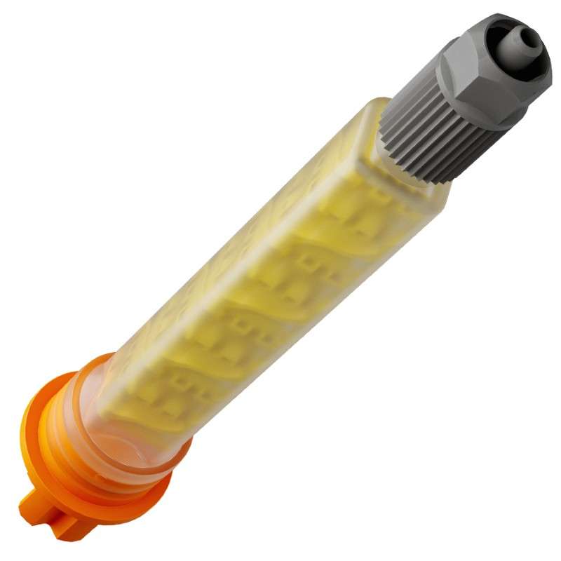 Xemex F-Style Low-Waste Static Mixer F-System (10:1, 4:1) Connection, 10.7 mm x 8-Element (PETG-Yellow) Insert, Luer-Lock Outlet