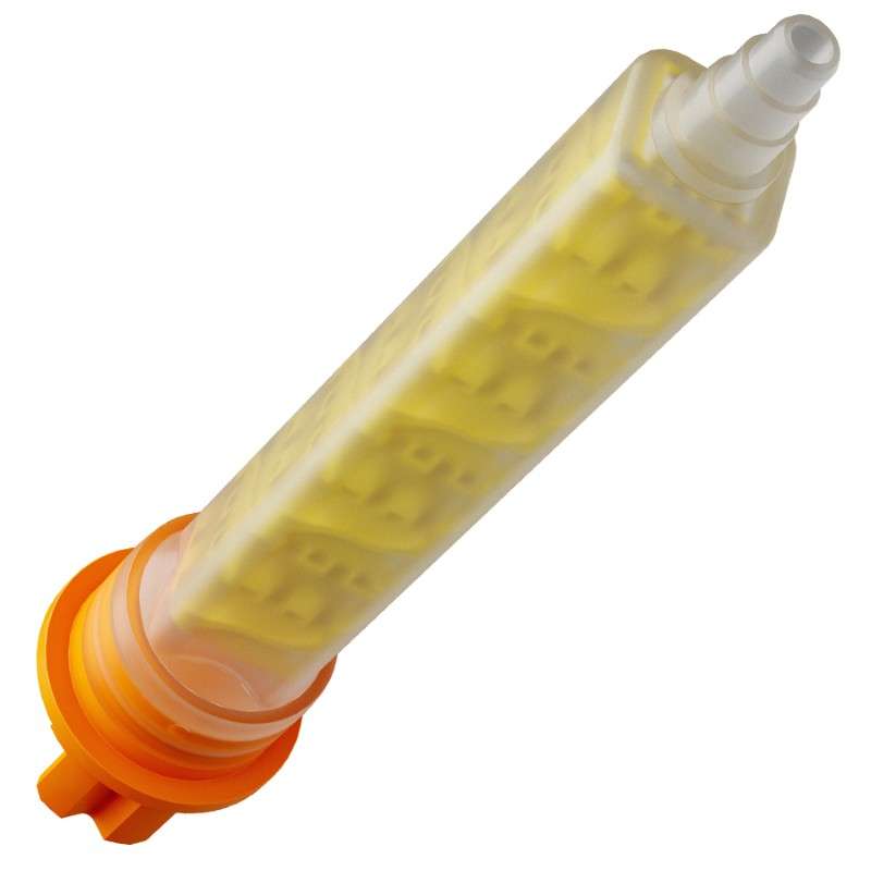 Xemex F-Style Low-Waste Static Mixer F-System (10:1, 4:1) Connection, 10.7 mm x 8-Element (PETG-Yellow) Insert, Stepped Outlet