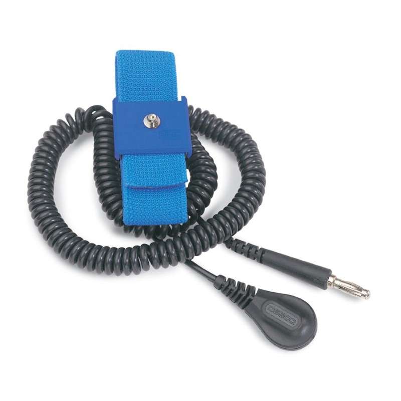 Elastic Adjustable Blue Wrist Strap with 12' Coil Cord