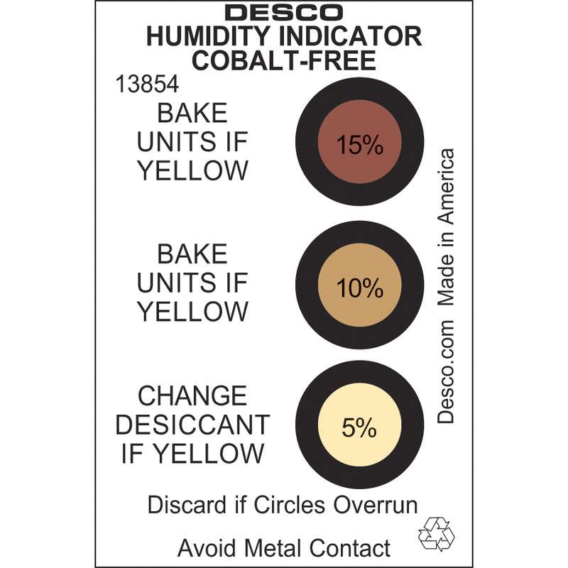 Humidity Indicator Card, Cobalt-Free, 5-10-15 %, 125/Can