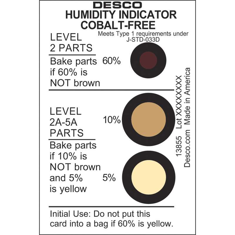 Humidity Indicator Card, Cobalt-Free, 5-10-60 %, 125/Can