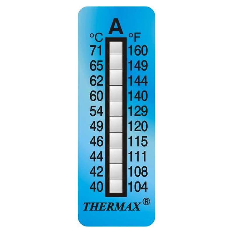Temperature Indicating Labels, Thermax, Self Adhesive, 104-160 DegF, 10/Pk