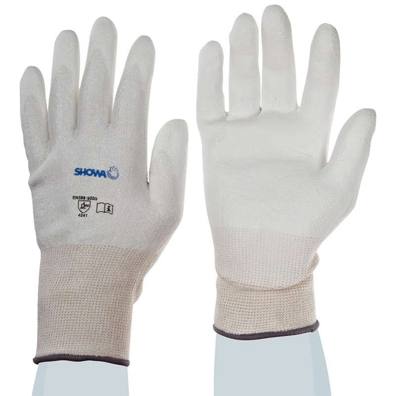 Hi-Tech White Level 2 Cut Resistant Gloves with Smooth White Polyurethane Coated Palm and Fingers, 1 Pair, Medium