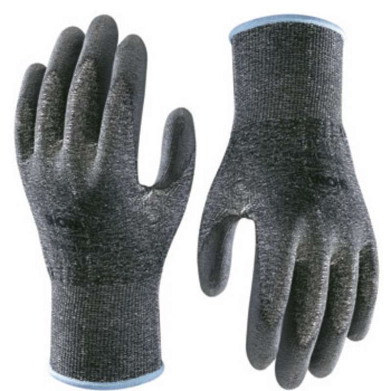 Hi-Tech Black Level 2 Cut Resistant Gloves with Smooth Grey Polyurethane Coated Palm and Fingers, 1 Pair, Large