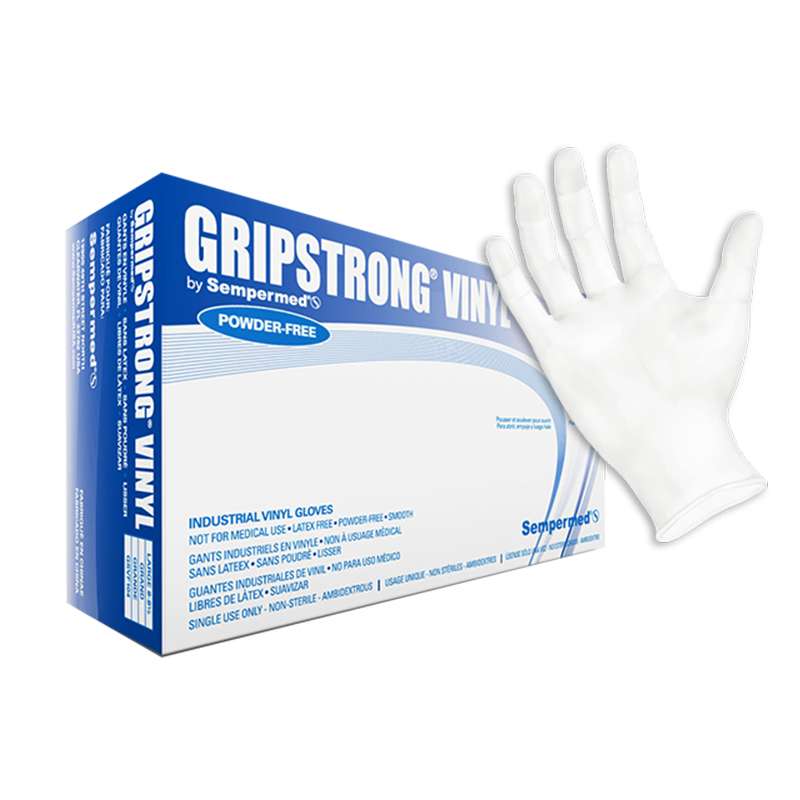 GripStrong Glove, Clear Powder Free Synthetic Smooth, Industrial, Large, 100/Box
