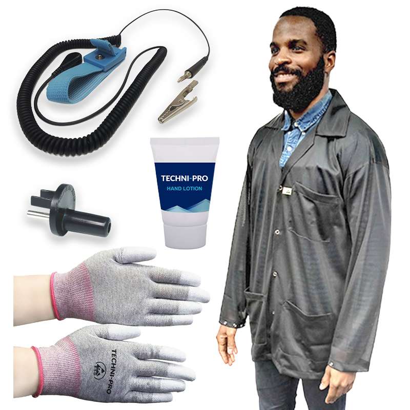 ESD Safe Personal Grounding Kit with Jacket, Black, Large