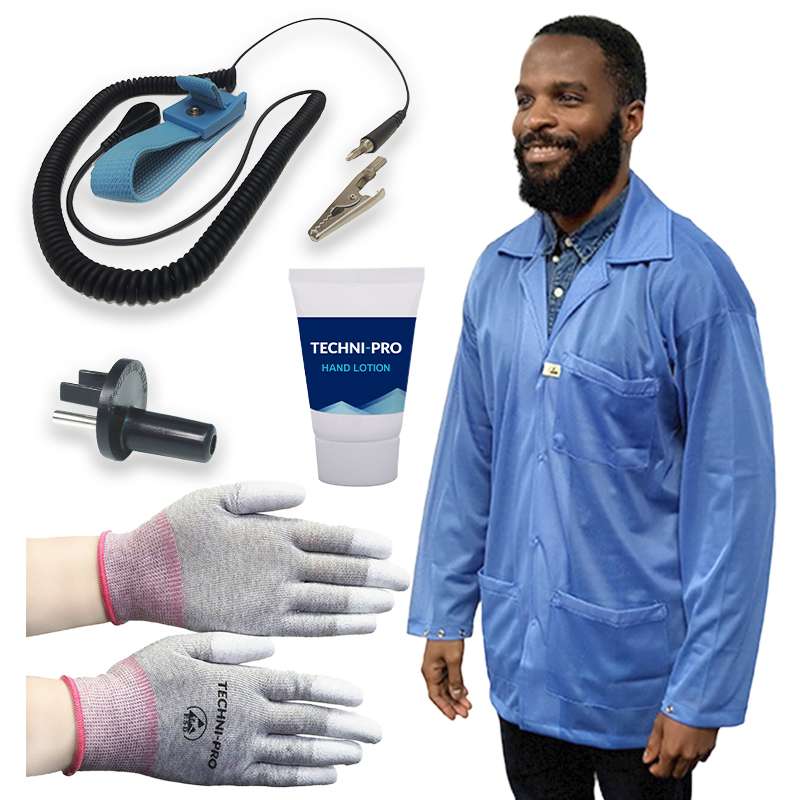 ESD Safe Personal Grounding Kit with Jacket, Blue, Large