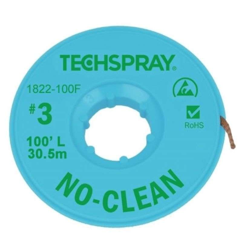 No-Clean Desoldering Braid, .075", 100' Green ESD Spool