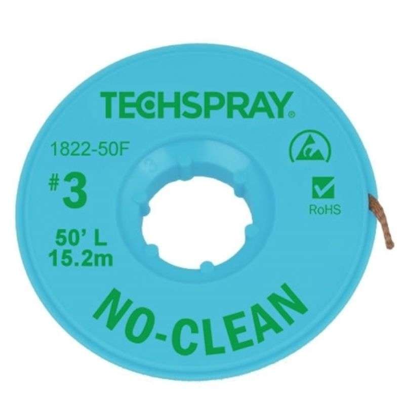 No-Clean Desoldering Braid, .075", 50' Green ESD Spool