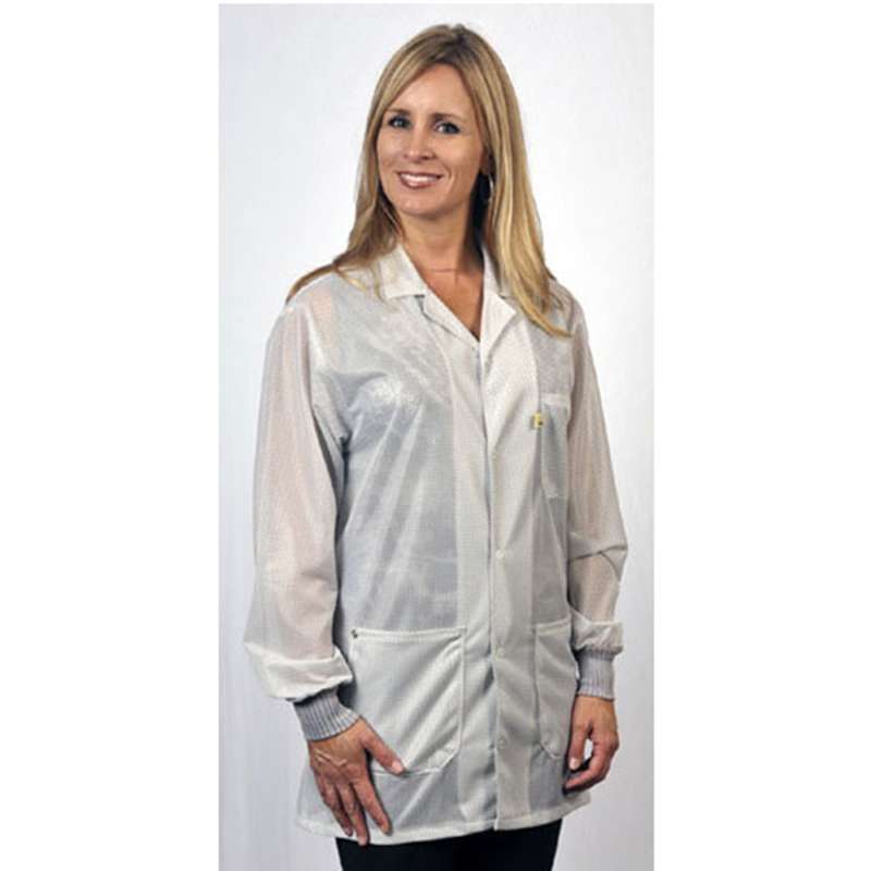 ESD-Safe Traditional Lapel Jacket with Cuffs in OFX-100 Material, White, X-Large, 32" Long