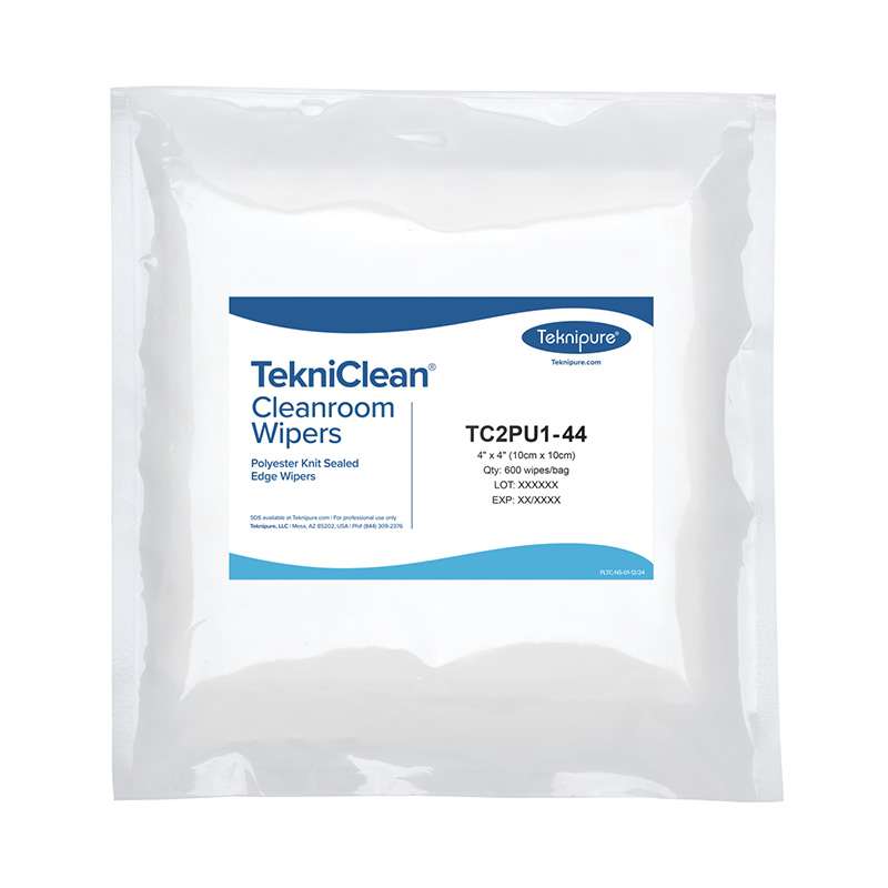 Polyester Knit Wiper, Laundered Ultrasonic Sealed Edge, 4 in x 4 in, 600 per bag, 6,000 per case