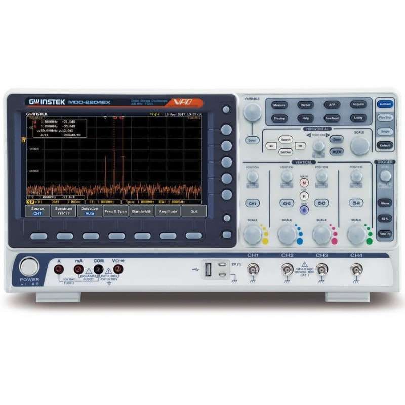 200MHz, 4-channel, DSO, Spectrum analyzer, dual channel 25MHz AWG, 5,000 count DMM and power supply