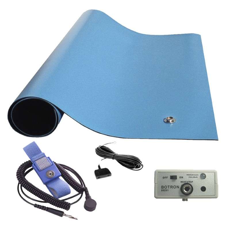 Work Station Monitoring Kit, ESD, with Light Blue Table Mat, 24" x 36"