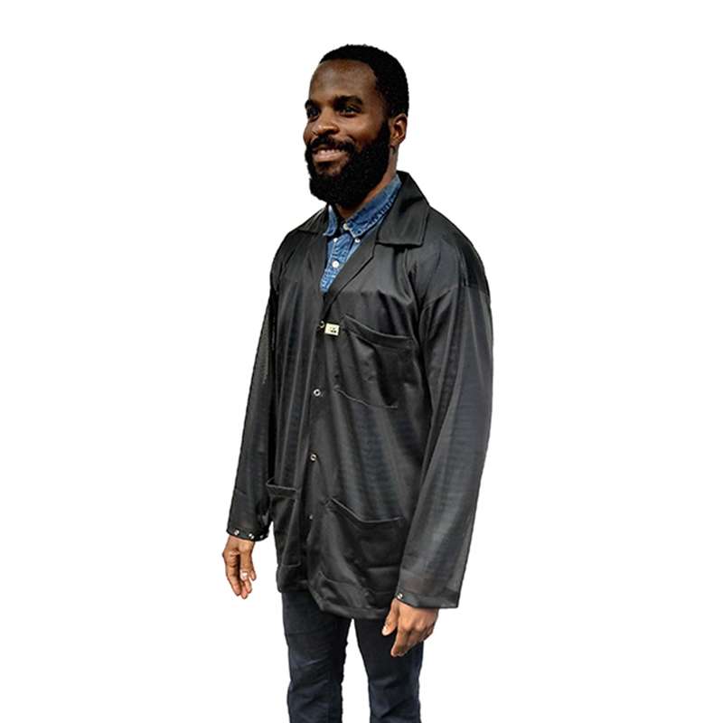 ESD Anti-Static Jacket - Lapel Collar With Snap Sleeves, Black 2XL For Electronics Work