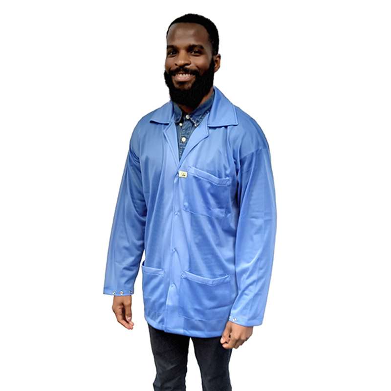 ESD-Safe Lightweight Jacket, with Snap Cuffs, Three Pockets, Blue, Small