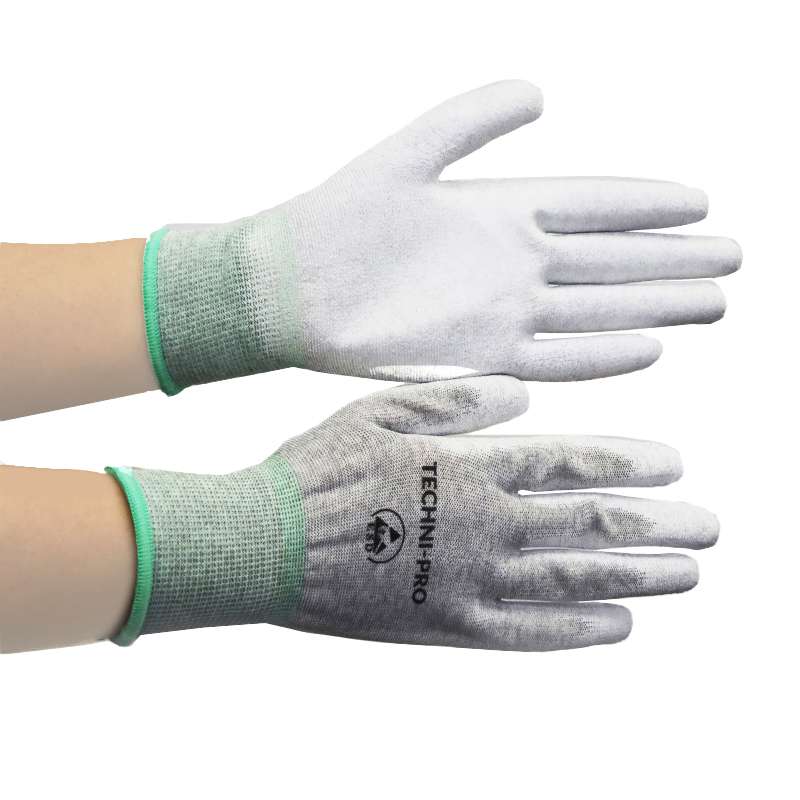 Gloves, Knit, ESD Safe, Palm Coated, Polyurethane, Medium