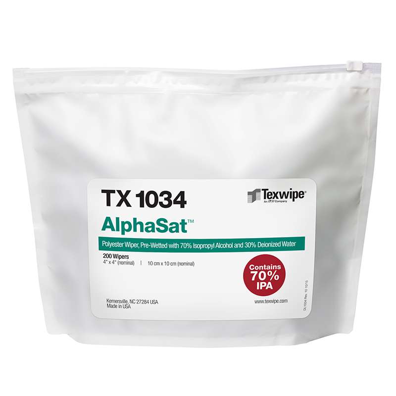 AlphaWipe Cleanroom Polyester Pre-Wetted Wipers with 70% IPA, 4" x 4", 200 per Bag, 4 Bags per Case