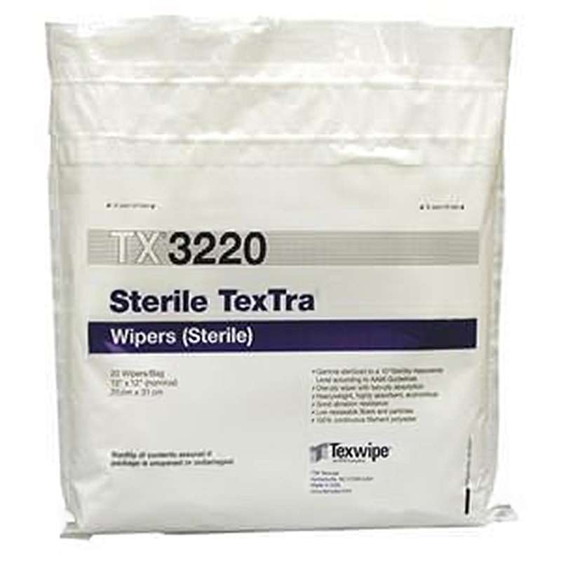 TexTra™ Dry Cleanroom Wipers, Sterile, 12" x 12", 100 per Bag, 5 Bags per Case