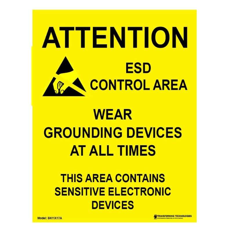 Attention ESD Control Area Sign, 17 x 22", 5 per Package
