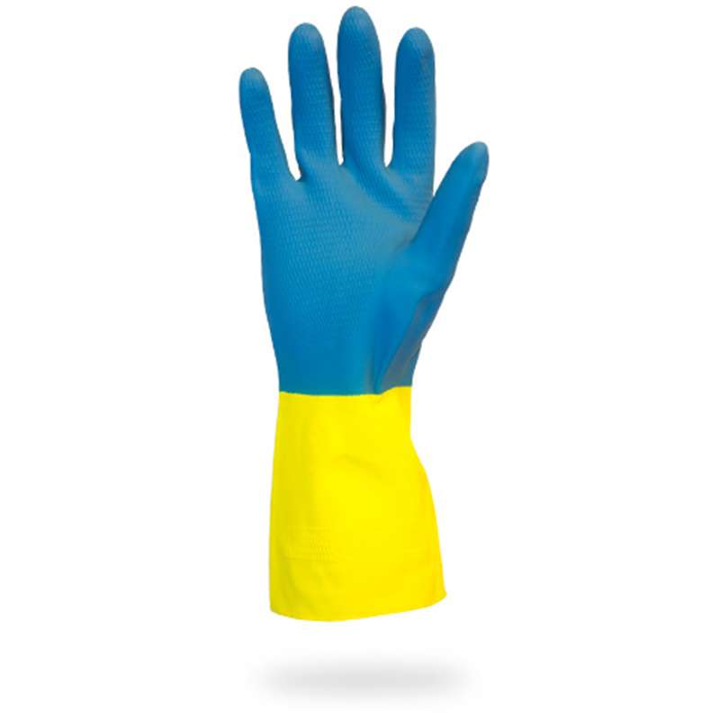 Blue Flock Lined Neoprene Over Yellow Latex Gloves, X-Large, 28mil, 1 Pair/Bag, 10 Dozen/Case