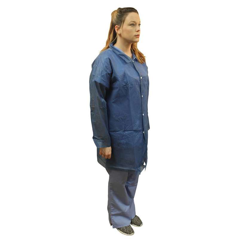 PolyLite® Labcoat, Snap Front, No Pockets, Long Sleeve, Elastic Wrists, Navy Blue, Size X-Large, 30 per Case