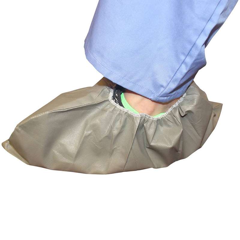 grey shoe cover with elastic at ankle