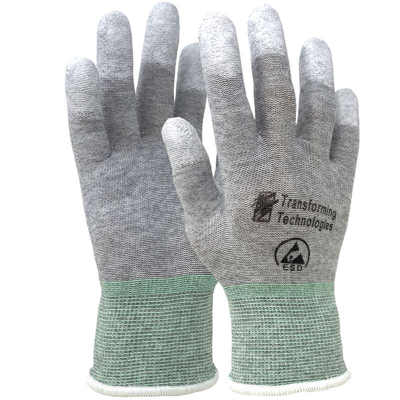ESD-Safe Nylon & Carbon Inspection Gloves, Tip-Coated, Large