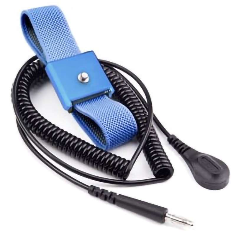 Elastic Adjustable Blue Wrist Strap with 4mm Snap and 6' Coil Cord